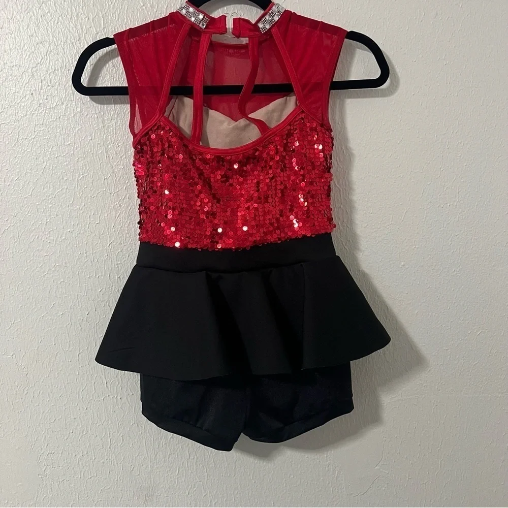Weissman Tightrope Dance Costume LC Large (12-14) Vibrant Red and Classic Black